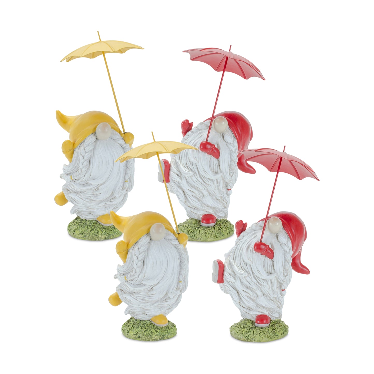 Whimsical Dancing Garden Gnome Figurine with Umbrella (Set of 2)