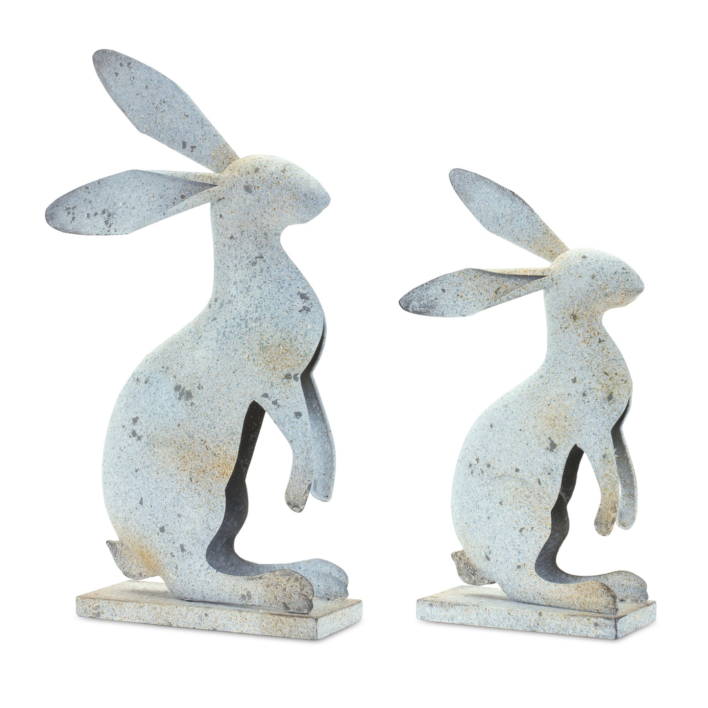 Weathered Iron Standing Rabbit Décor with Distressed Finish (Set of 2)