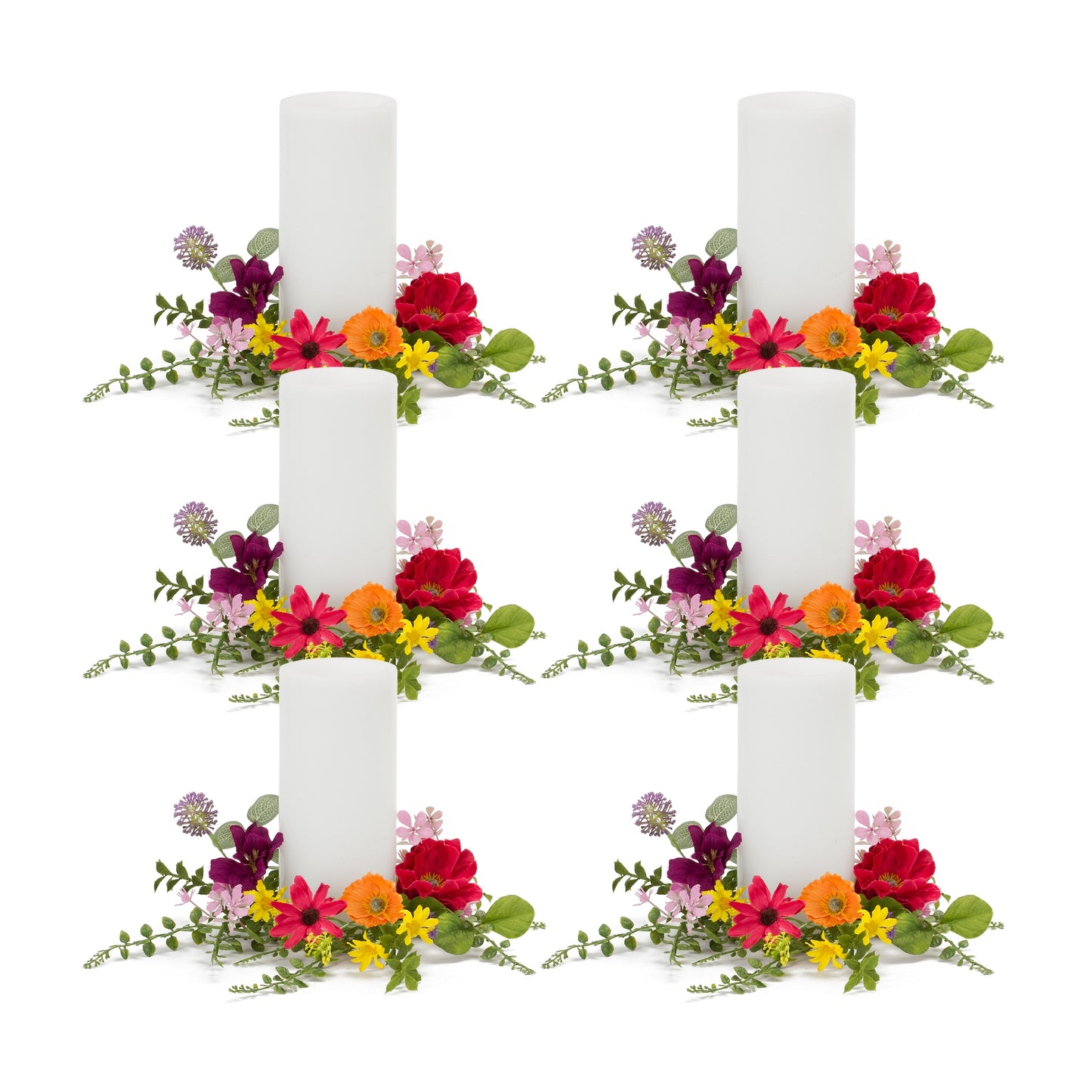 Mixed Rainbow Floral Candle Ring (Set of 6)