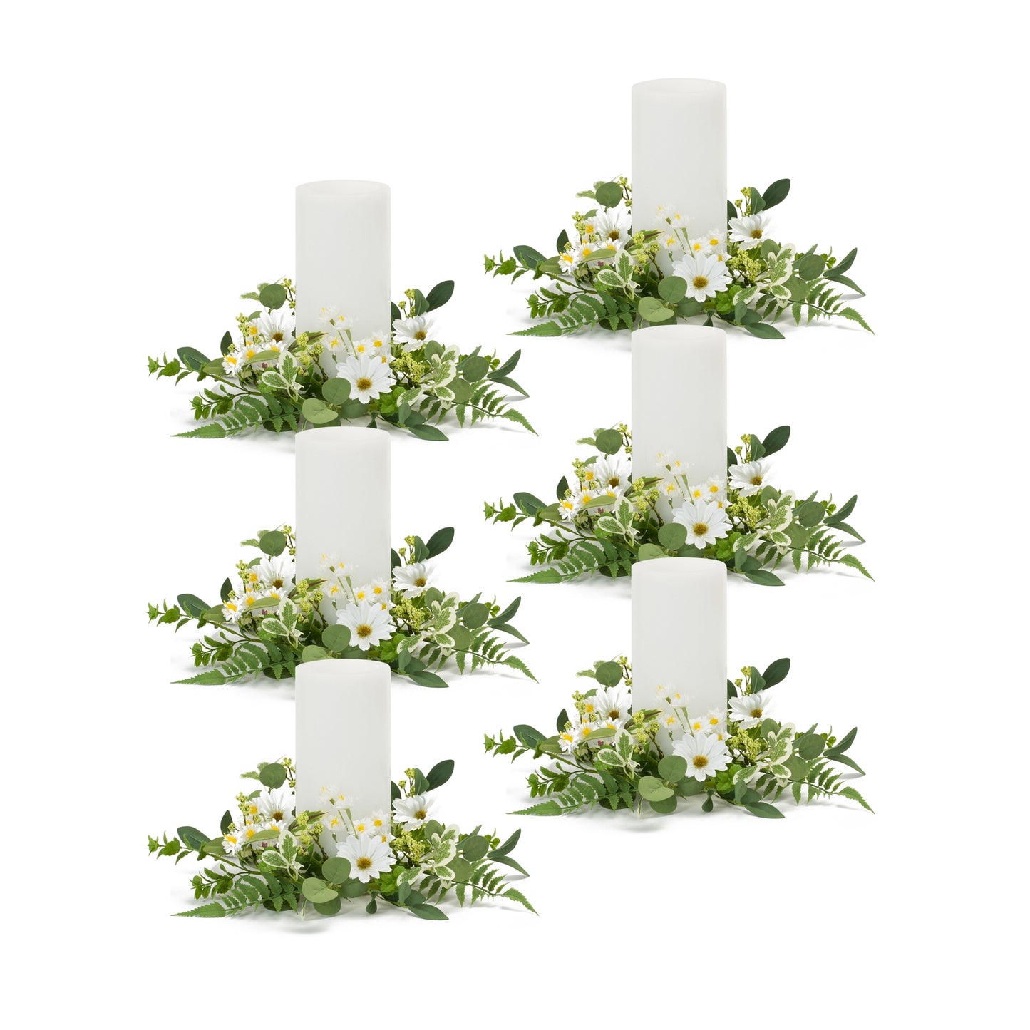 Mixed Foliage and Daisy Candle Ring (Set of 6)