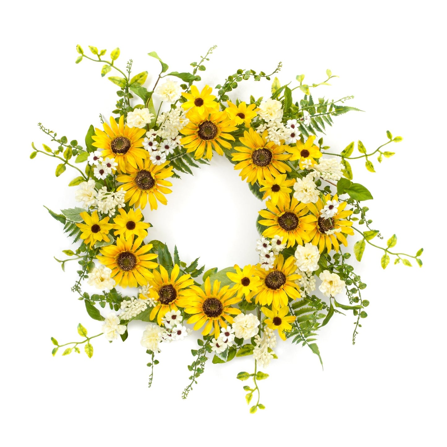 Mixed Sunflower Floral and Fern Wreath 24"D