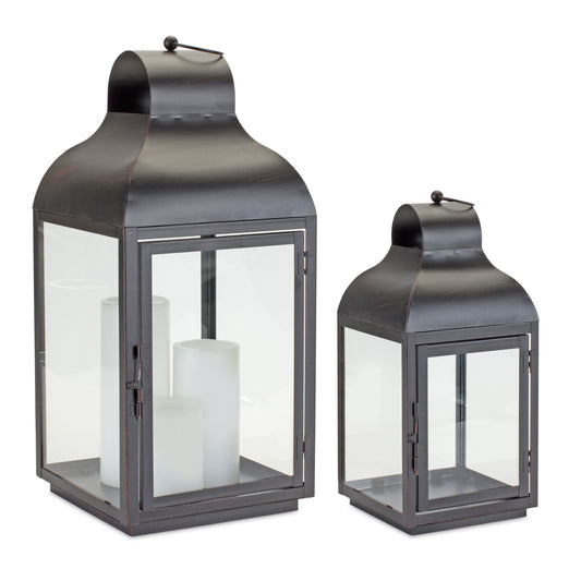 Modern Iron Lantern with Curved Top (Set of 2)