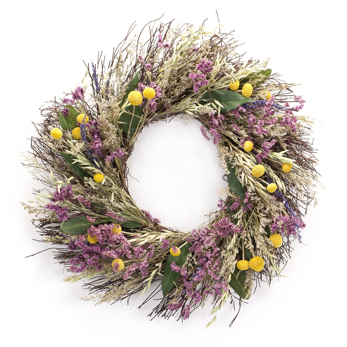 Mixed Dried Floral Wreath with Billy Button Accent 21"D