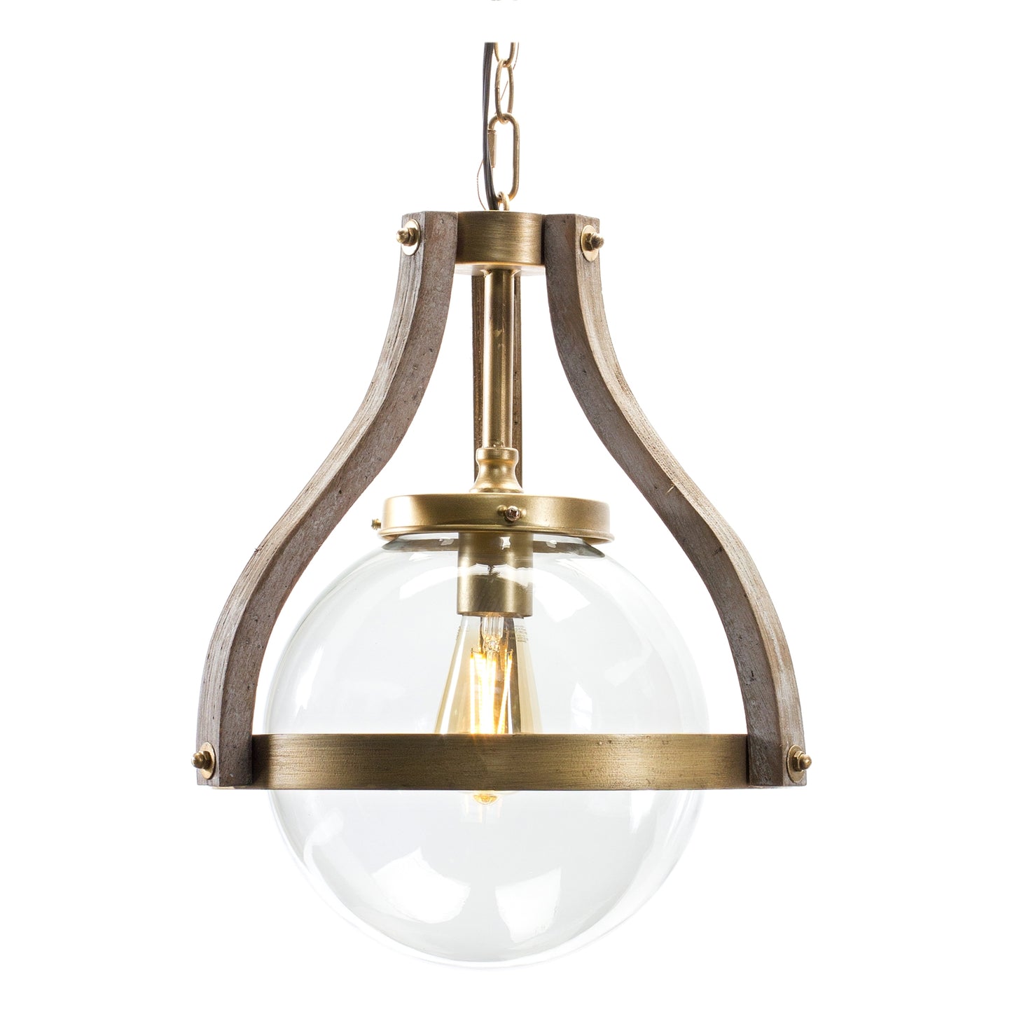 Hanging Globe Light Fixture with Fir Wood Frame 12.75"D