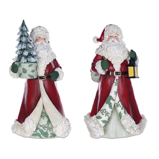 Santa Figurine with Lantern and Pine Tree (Set of 2)