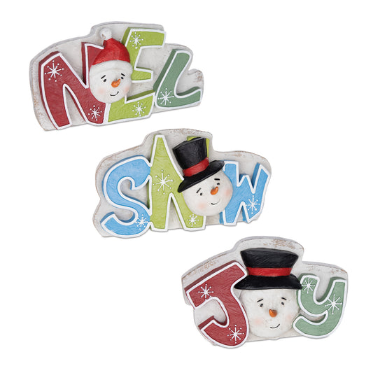 Snowman Noel Joy Snow Tabletop Sign (Set of 3)