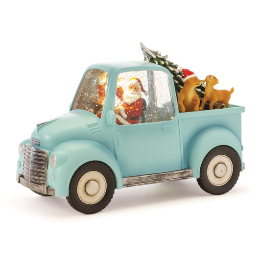 LED Snow Globe Truck with Santa and Dogs 8.75"H