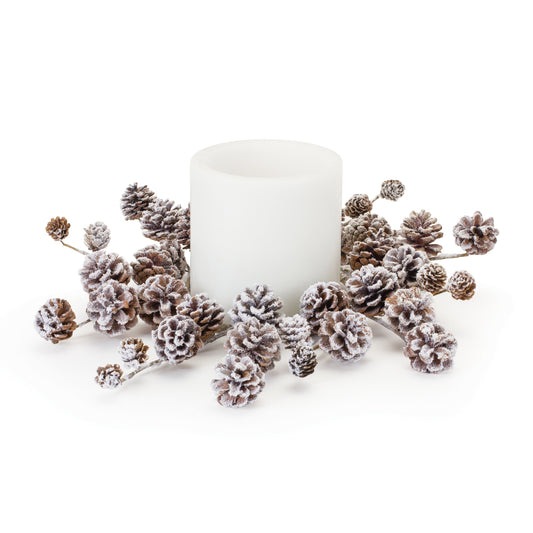Flocked Pine Cone Candle Ring (Set of 2)