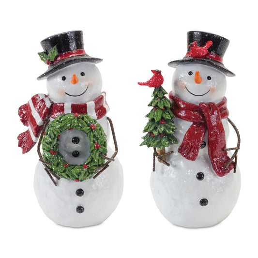 Snowman Figurine with Holly Accents (Set of 2)