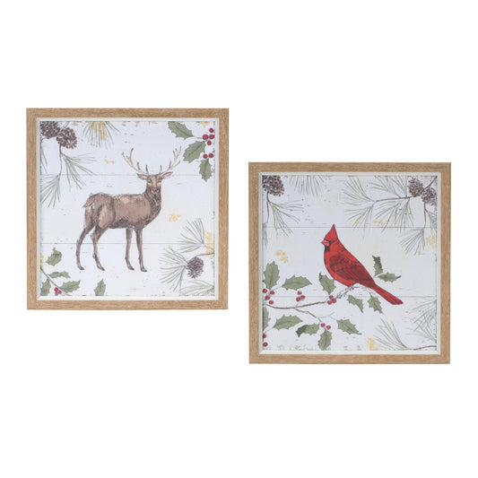 Framed Deer and Cardinal Bird Wall Art (Set of 2)