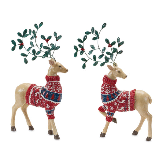 Mistletoe Antler Deer Figurine (Set of 2)