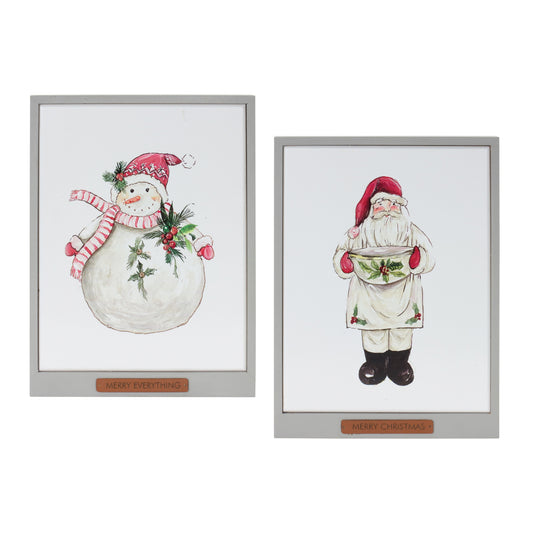 Framed Santa and Snowman Wall Art (Set of 2)