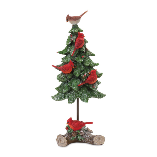 Pine Tree with Perched Cardinal Birds 17"H