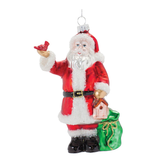 Glass Santa with Cardinal Bird Ornament (Set of 6)