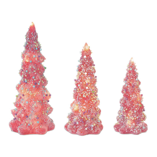 LED Tree with Rainbow Pearl Ornaments (Set of 3)