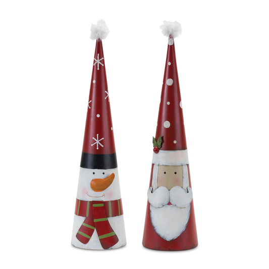 Metal Santa and Snowman Cone (Set of 2)