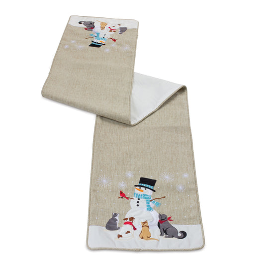 Embroidered Snowman Holiday Table Runner 70"L