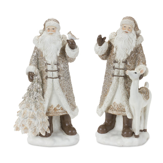 Santa Figurine with Deer and Pine Tree Accents (Set of 2)