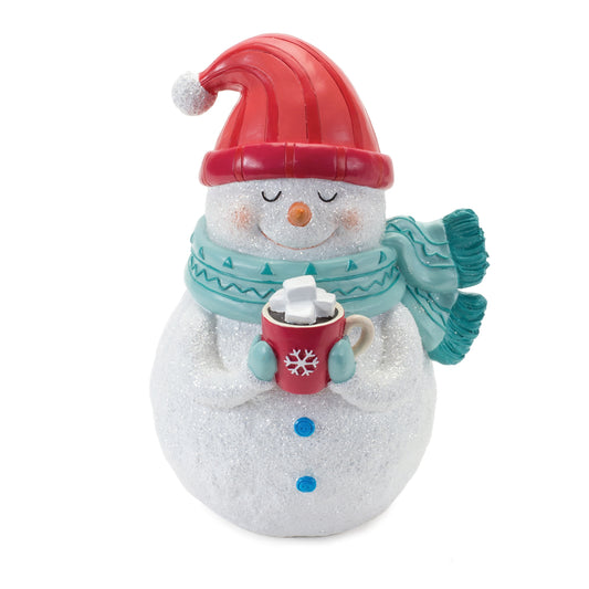Snowman Figurine with Hot Cocoa Mug 10.5"H