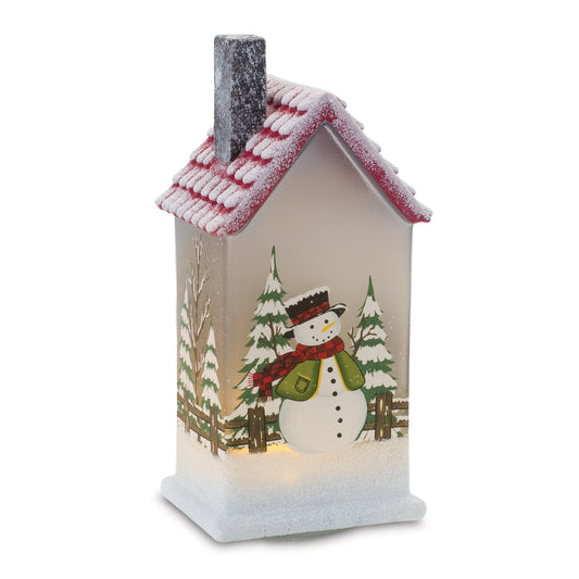 LED Lighted House with Snowman (Set of 2)