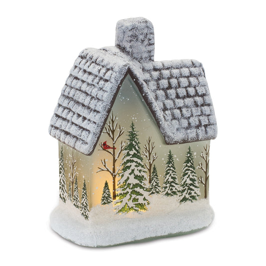 LED Lighted House with Pine Trees (Set of 2)