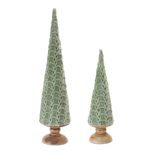 Cone Pine Tree with Woven Design (Set of 2)