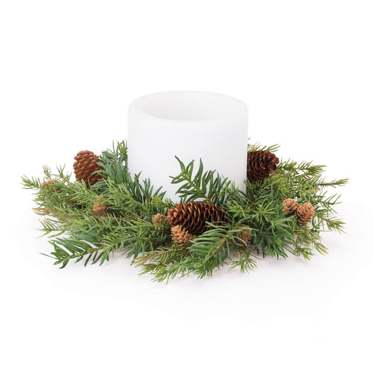 Pine Candle Ring with Pinecones 15"D