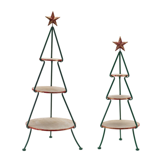 Metal Tree with Wood Shelves (Set of 2)