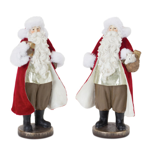 Flocked Santa Figurine with Toy Accents (Set of 2)
