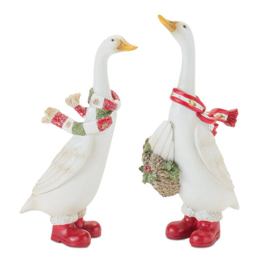 Holiday Goose Figurine with Scarf Accent (Set of 4)
