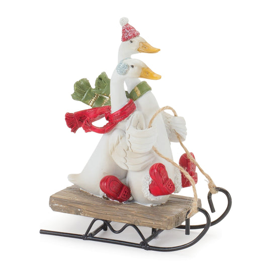 Sledding Holiday Goose Figurine (Set of 4)