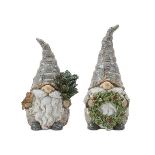 Pine Tree Trunk Gnome with Wreath Accent (Set of 2)