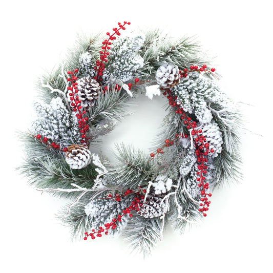 Snowy Pine Berry Wreath 23"D