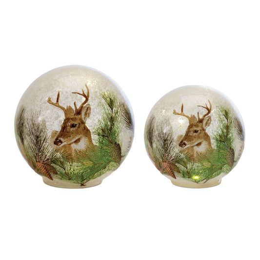 LED Deer and Pine Tree Globe (Set of 2)