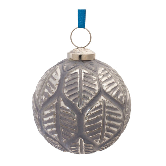 Etched Leaf Glass Ball Ornament (Set of 6)