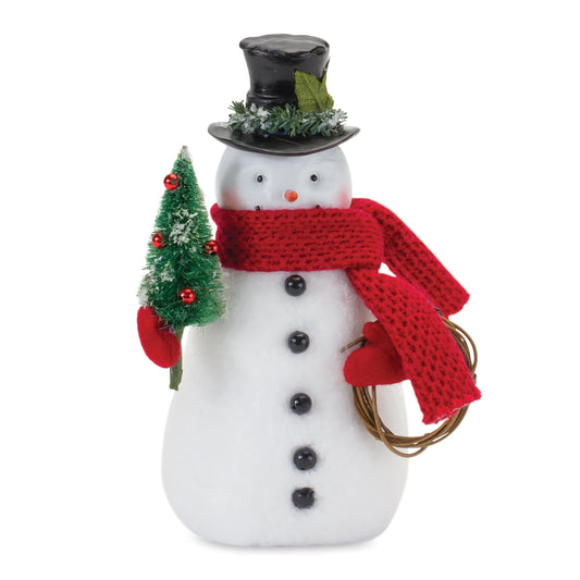 Snowman Figurine with Pine Tree 9"H