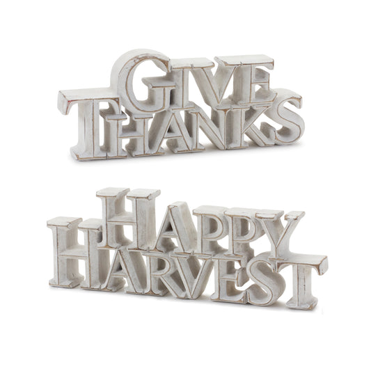 Happy Harvest and Give Thanks Tabletop Sign (Set of 2)