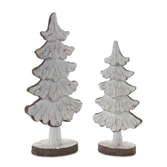 Carved Pine Tree Décor (Set of 2)