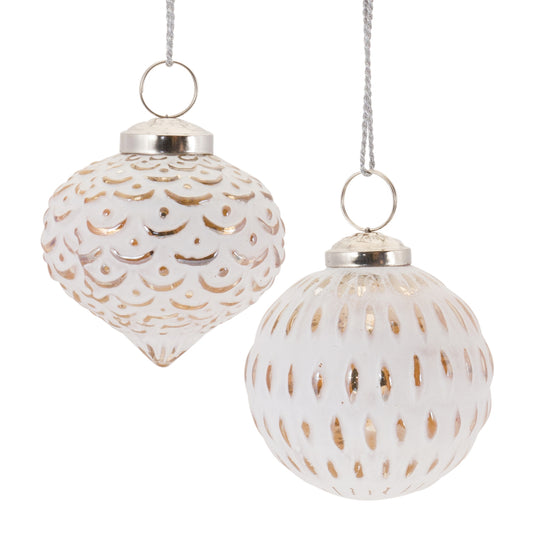 White Washed Glass Ornament (Set of 6)