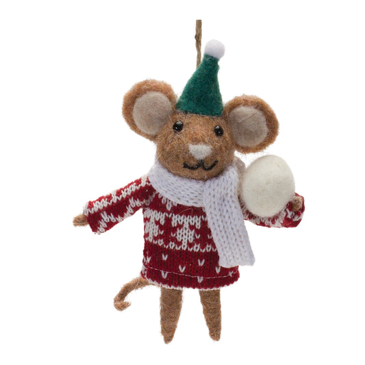 Wool Mouse with Sweater Ornament (Set of 12)