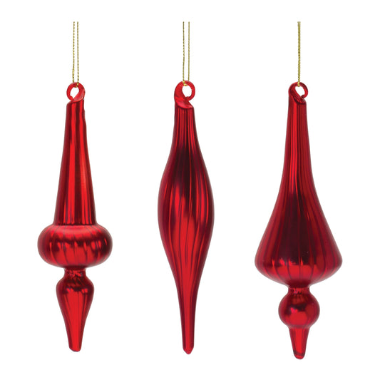 Ribbed Glass Finial Ornament (Set of 12)