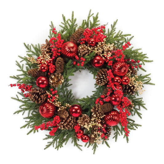 Decorated Pine Berry Wreath 28"D