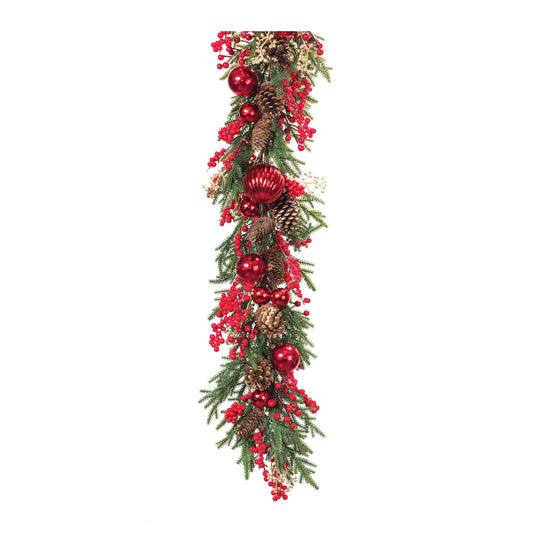 Pine Garland with Berry & Ornament 5'L