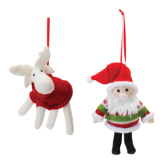 Plush Santa and Moose Ornament (Set of 12)