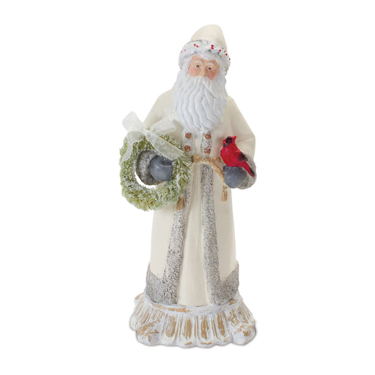 Santa Figurine with Cardinal and Wreath 12"H