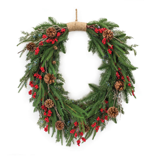 Mixed Pine Cone Berry Wreath 30"H