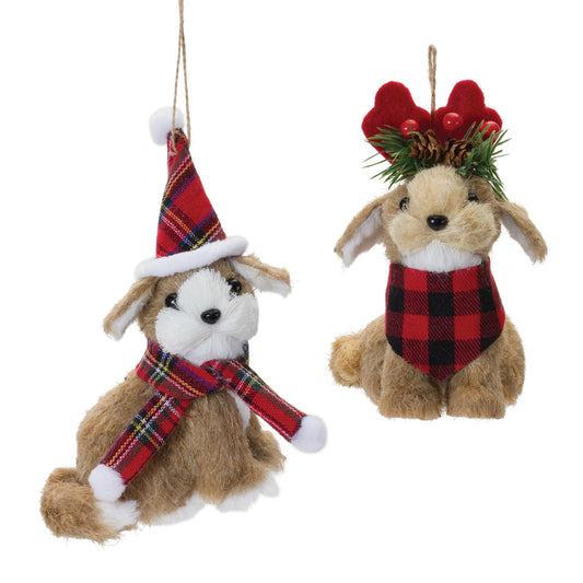 Plush Dog Ornament with Wool Accent (Set of 12)