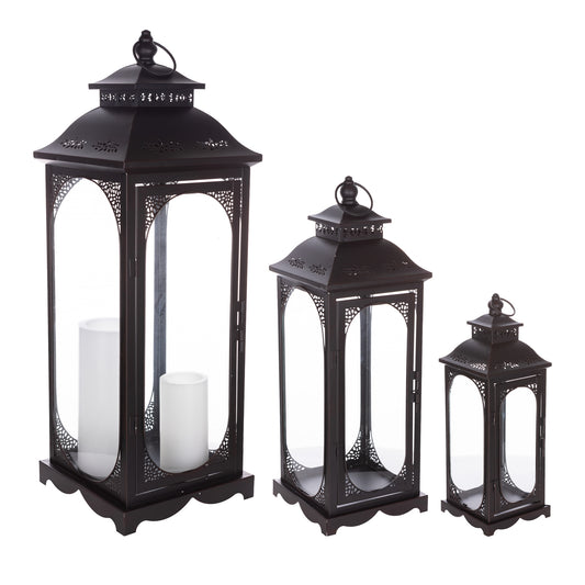 Traditional Lantern with Punched Metal Accents (Set of 3)
