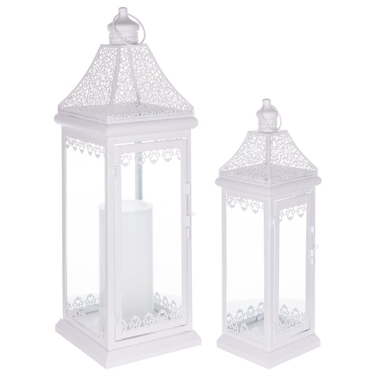 Ornate Lantern with Punched Metal Accents (Set of 2)