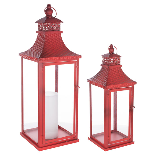 Traditional Lantern with Hammered Metal Lid (Set of 2)